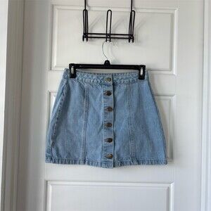 Forever 21 Skirt Womens Size S Blue Light Wash Denim Mini Button Front